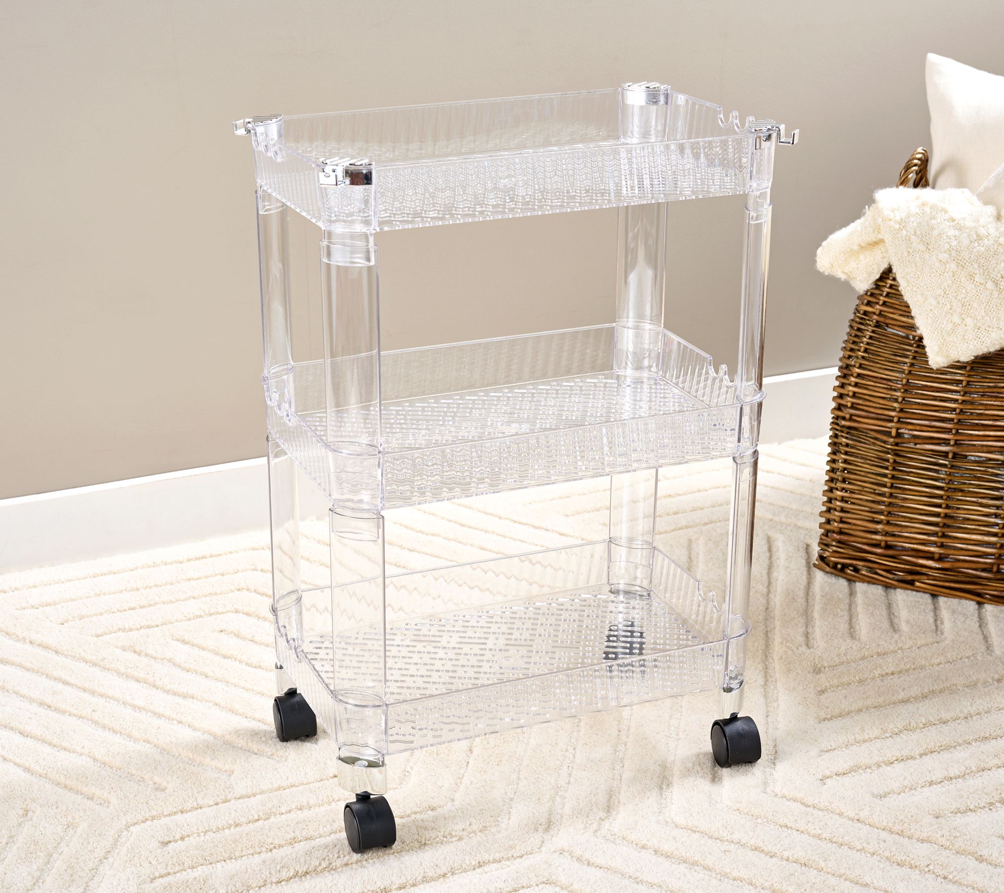 As Is c e ll a 3-Tier Clear Utility Rolling Cart