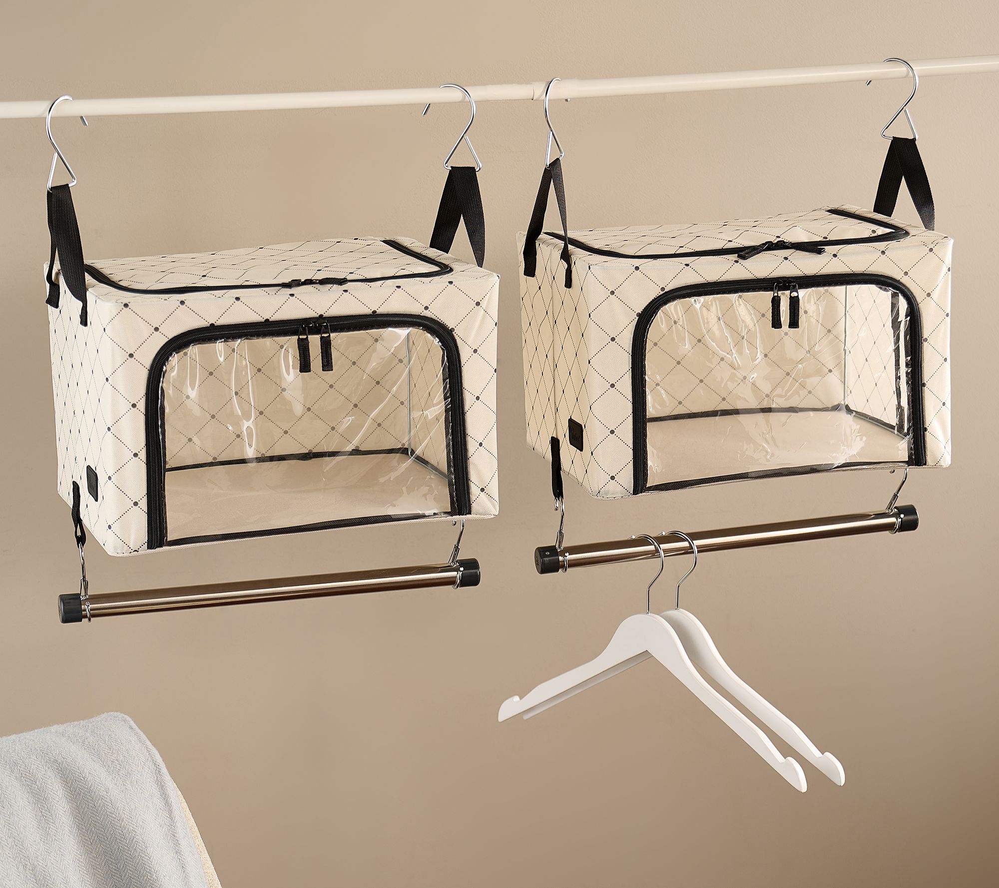 "As Is" Periea Set of 2 Hanging Boxes with Attachable Rail