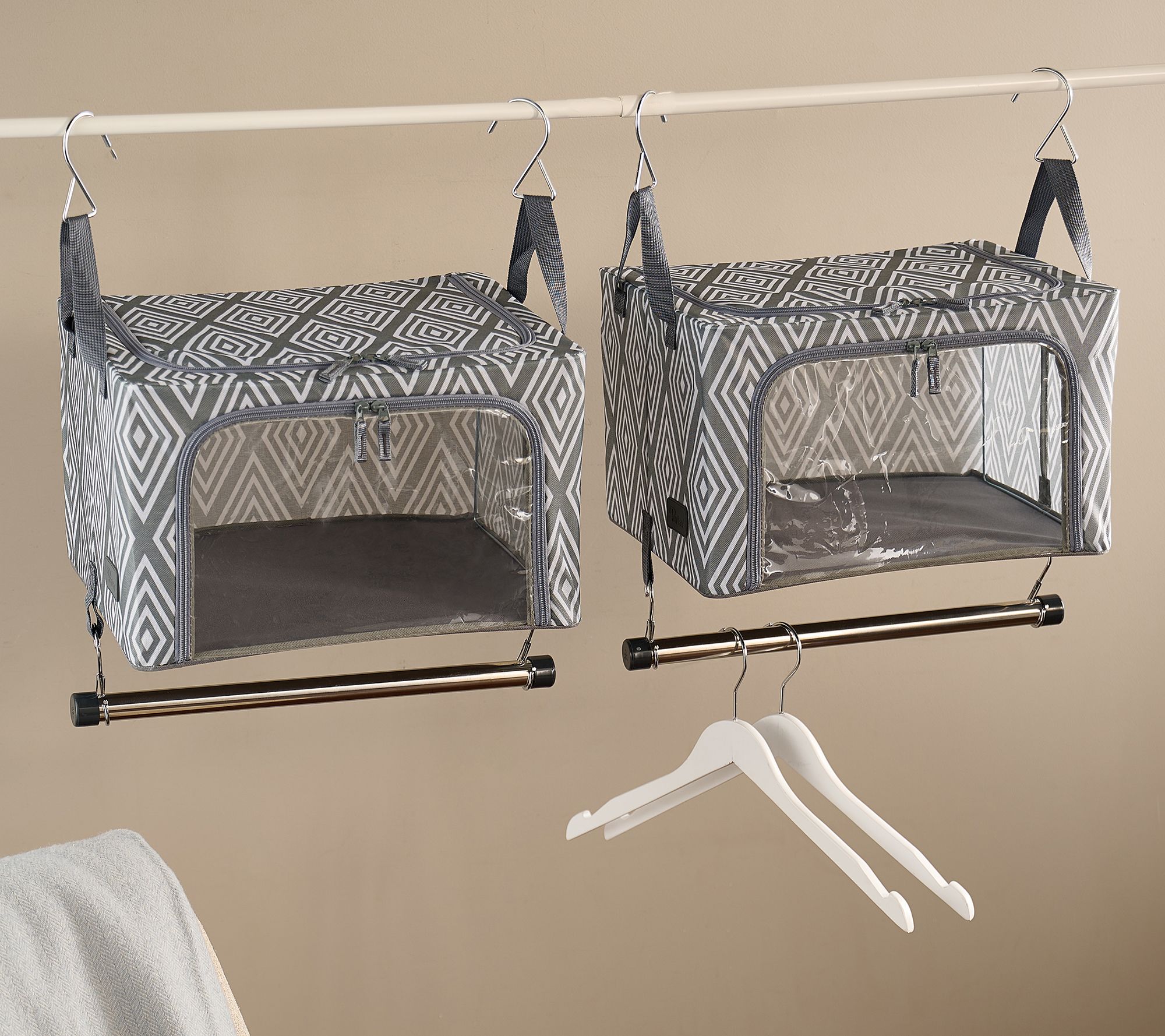 "As Is" Periea Set of 2 Hanging Boxes with Attachable Rail