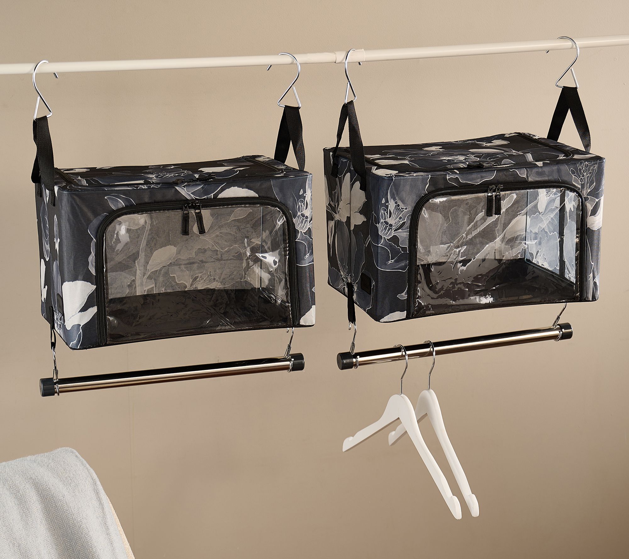"As Is" Periea Set of 2 Hanging Boxes with Attachable Rail