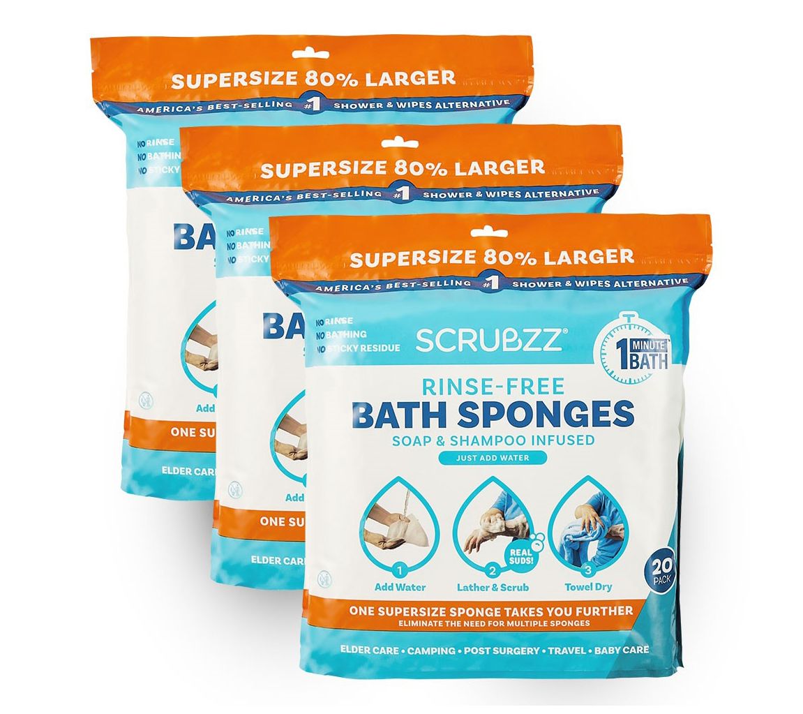  SCRUBZZ Rinse Free 60pc Super Size Single Use Bath Sponge