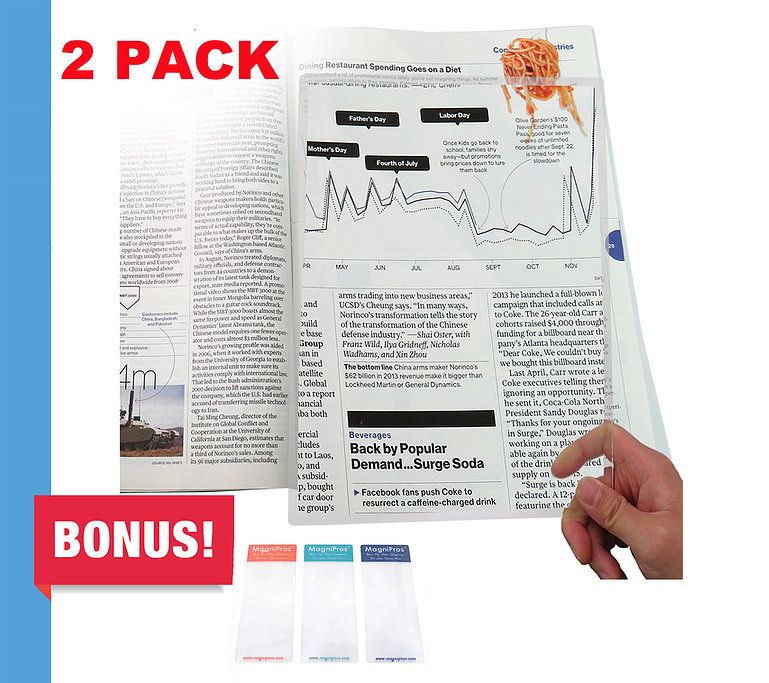  Magnipro 2 Pack Page Magnifying Sheet & 3 Bonus Bookmark