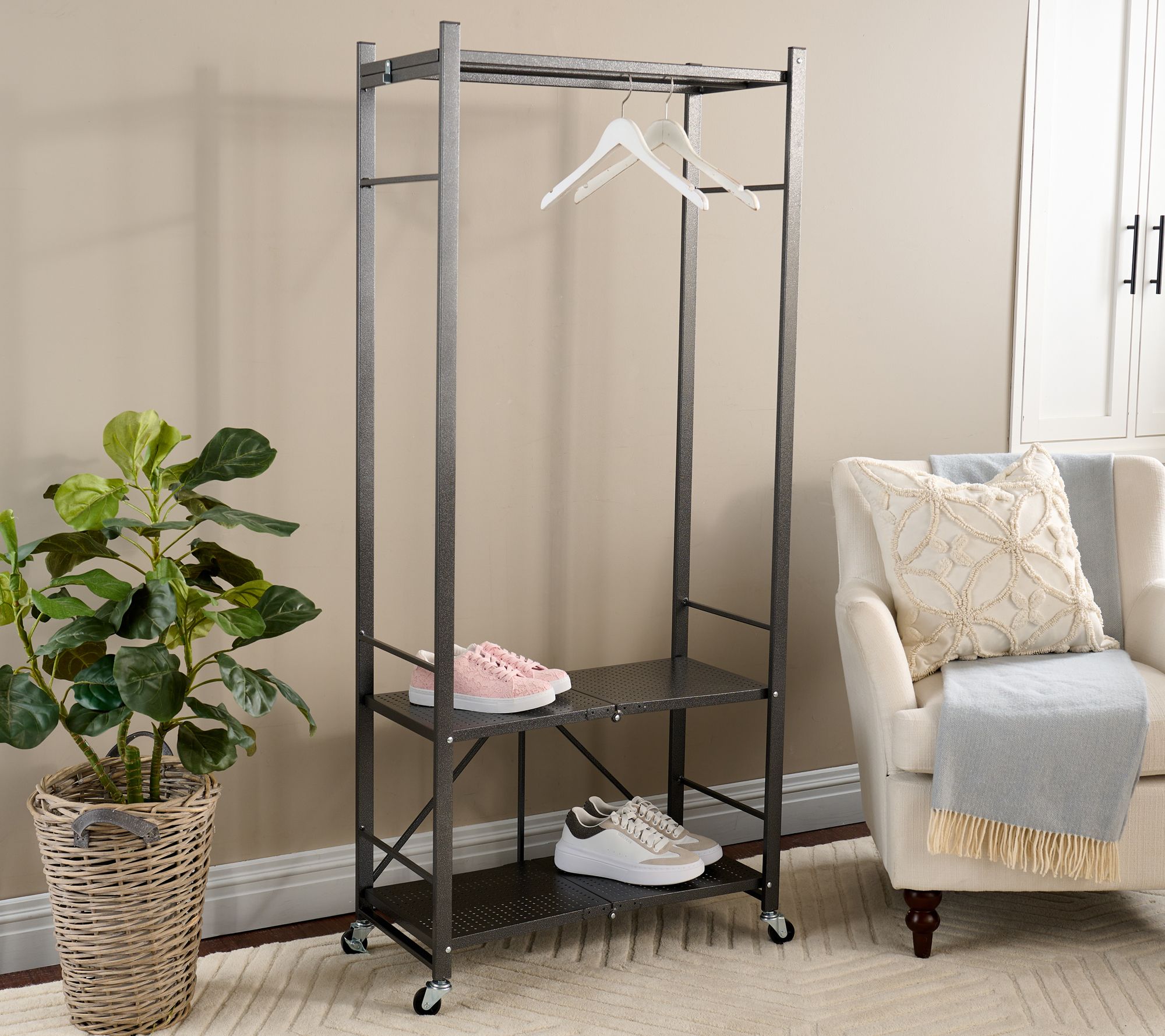 "As Is" Pop-It Collapsible Hanging Rack with Shleves