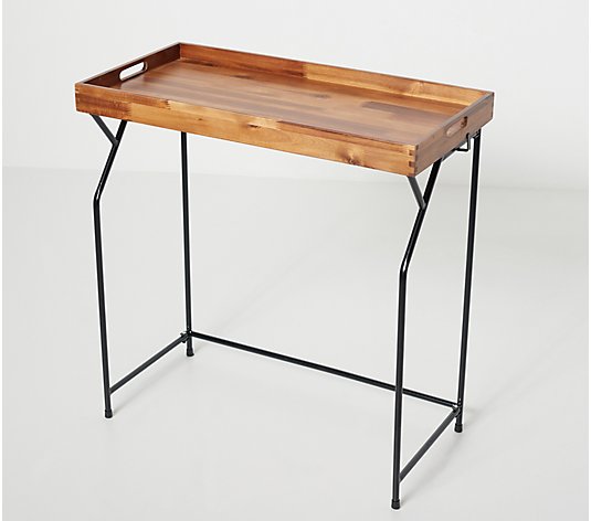 Oasis Collapsible Acacia Wood Table Desk with Removable Top