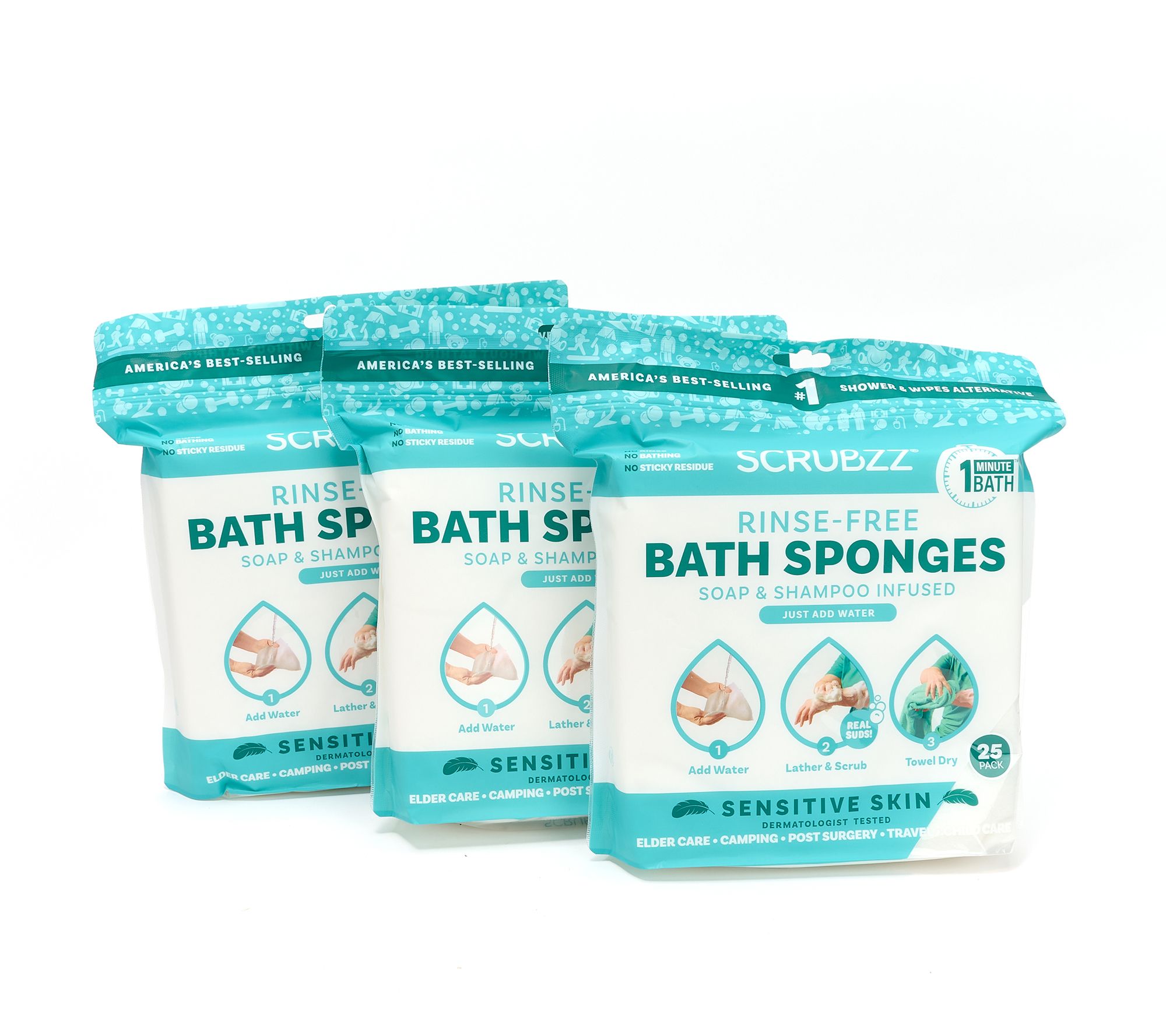 SCRUBZZ Rinse Free 75 Piece Sensitive Skin Shower Sponge